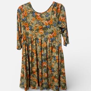 Floral Print Dress with 3/4 Sleeves